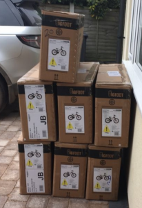 bikes in boxes